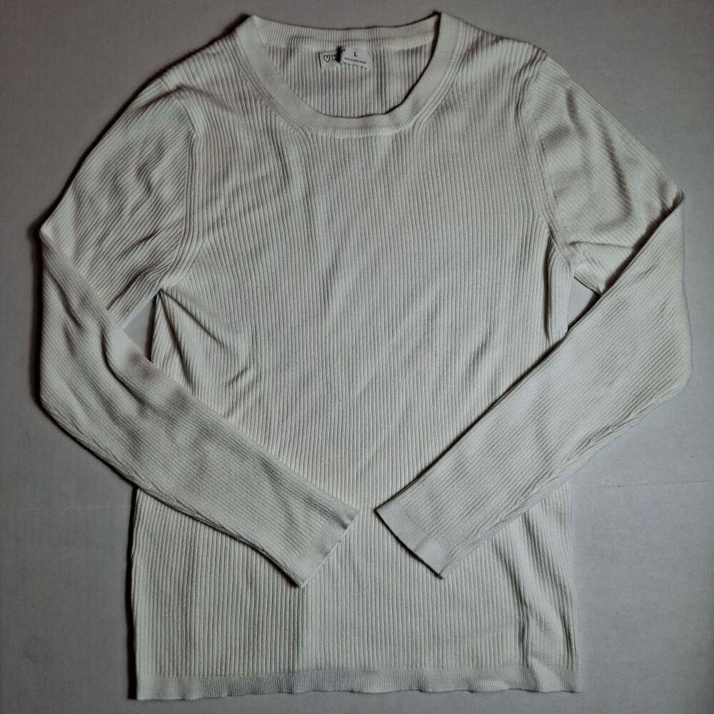 Ladies Primark White Long Sleeve Ribbed Crew Neck Sweater Size Large